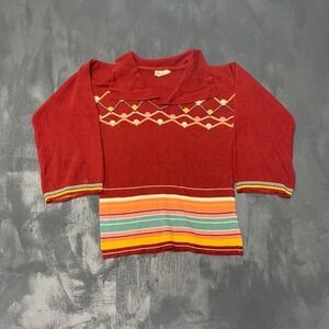 Vintage Striped Chevron Knit‎ Sweater Women Large Red 1970s Kmart
